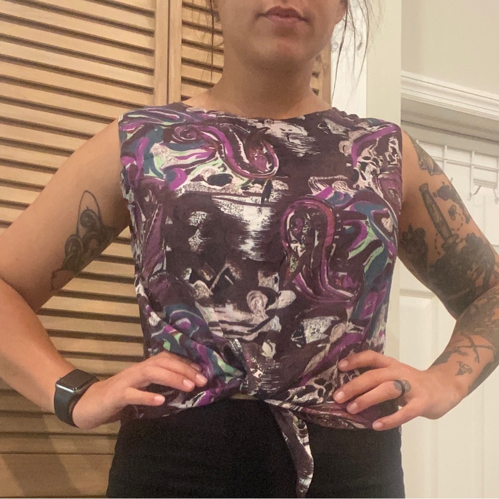 🐰unique vintage purple midriff tie top